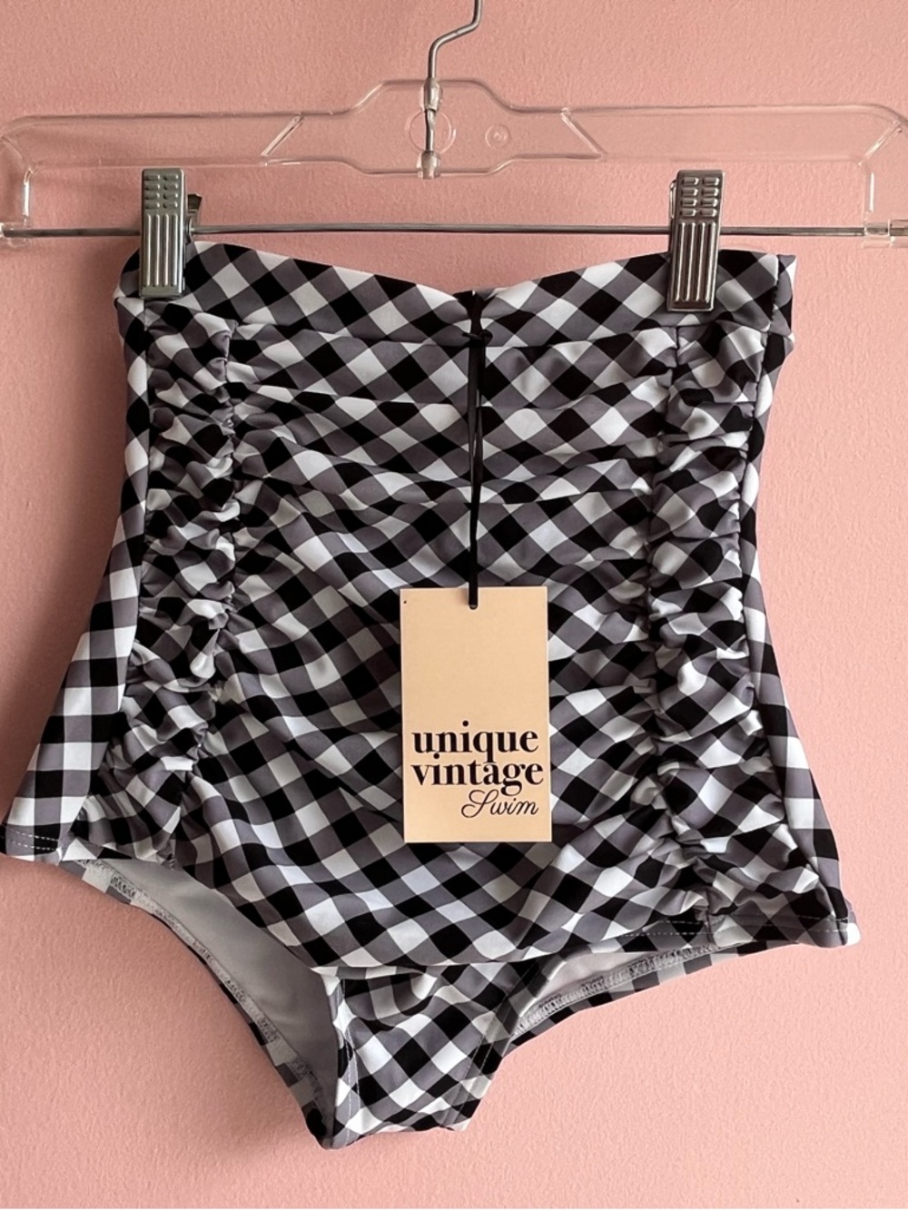 Unique Vintage Black & White Gingham High-Waist Swim Bottoms XS NWT
